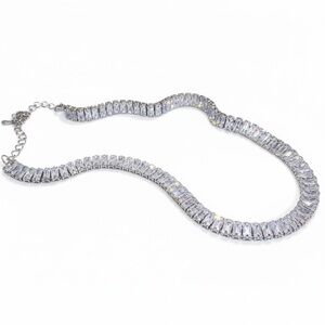 SILVER CLEAR CZ BAGUETTE TENNIS NECKLACE